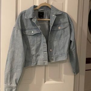 Cropped Jean Jacket with White Stripes